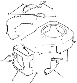 Blower Housing And Baffles Diagram and Parts List for 1320 147008-207400-130232100-131232F100-139232100 Cub Cadet Lawn Tractor